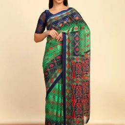 Soch Womens Light Green Chiffon Bandhani Print Saree-image-7