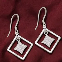 Taraash 925 Sterling Silver CZ Double Square Drop Earrings for Women-image-55