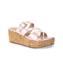 VALIOSAA Striped Open Toe Wedge Heels-38
