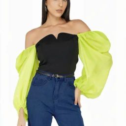 The Clothing Factory Green & Black Off Shoulder Corset Top-picture-14