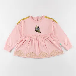 JusCubs Girls Pink Embroidered Pure Cotton A-Line Top-image-12