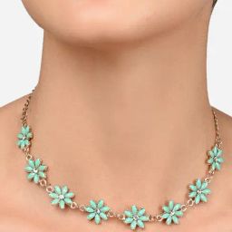 Zaveri Pearls Mint Green Stones Embellished Floral Contemporary Necklace-ZPFK15959-18