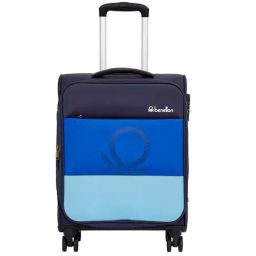 United Colors of Benetton Archimedes Navy & Teal Blue Color Block Soft Cabin Trolley Bag -58 Cms-6