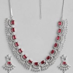 MANSIYAORANGE Silver-Plated Ruby & CZ Studded Jewellery Set-43