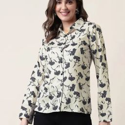 SELVIA Beige Floral Print Shirt-image-68