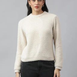 Latin Quarters Beige Nylon Regular fit Solid Sweater-34