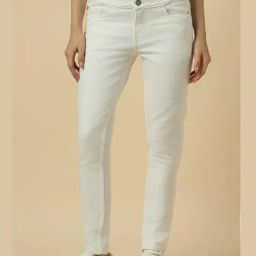 Allen Solly White Cotton Polyblend Solid Slim Fit Jeans-image-4
