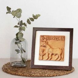 Peepul Tree Brown Terracotta Harappan Unicorn Seal Replica With Frame-picture-7