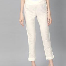 W Women Off-White Slim Fit Solid Regular Trousers-image-67