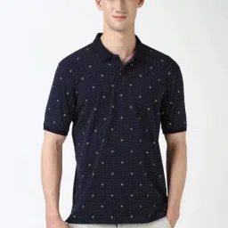 Peter England Navy Cotton Regular Fit Printed Polo T-Shirt-picture-45