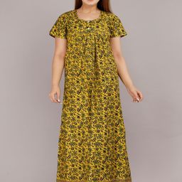 Apratim Women Floral Printed Round Neck Pure Cotton Maxi Nightdress-image-51