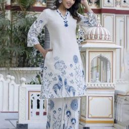 Autumnlane White Samiha Cobalt Embroidered Comfort Fit Co-ord Set-25