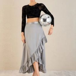 First Resort By Ramola Bachchan Grey Satin Frill Long Skirt-image-64