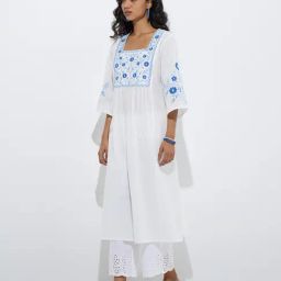 Utsa by Westside White Floral Embroidered Cotton A-Line Kurta-image-27