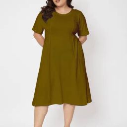 BRINNS Green Cotton Solid A Line Dress-image-21