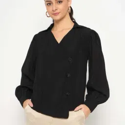 MADAME Black Plain Shirt-picture-14