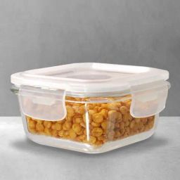 ALLO White Glass Microwave Safe Square Container For Fridge Storage (320 ML)-14