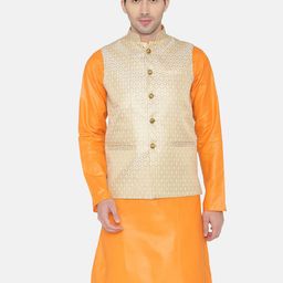 Wintage Beige Banarasi Woven Design Nehru Jacket-41