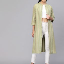 LARGISH Striped Cotton Longline Button Shrug-52