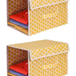 prettykrafts Yellow & White 2 Pieces Geometric Printed Reusable Multi-Utility Organisers-12