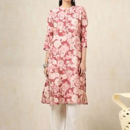 Soch Pink Regular Fit Floral Print Kurtas-image-6