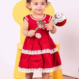 VASTRAMAY Girls Maroon Cotton Solid Dresses-image-60