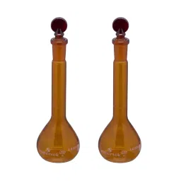 Supertek 10 ml Volumetric Flask Amber Color Class A Neck Size 7/16 with Interchangeable Glass and Super Stopper, USP Certificate, 74.419.0010N (Pack of 2)-2