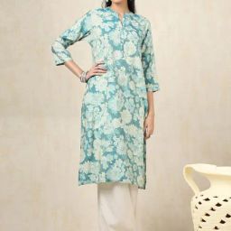 Soch Powder Blue Regular Fit Floral Print Kurtas-image-72