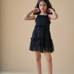 KidsDew Girls Black Solid Party Dress-image-0