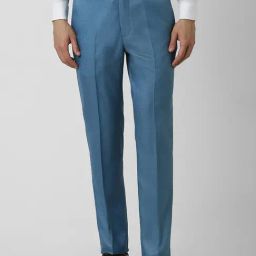 Peter England Blue Slim Fit Texture Trousers-image-33