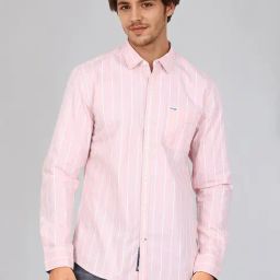 Wrangler Pink Cotton Regular Fit Striped Shirt-image-100