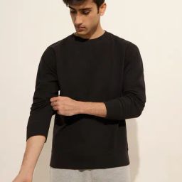 WES Lounge by Westside Black Waffle-Textured Relaxed-Fit T-Shirt-image-86