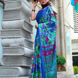 Vardha Bright Blue Printed Saree With Unstitched Blouse-picture-31