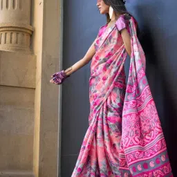 Vardha Hot Pink Printed Saree With Unstitched Blouse-image-45