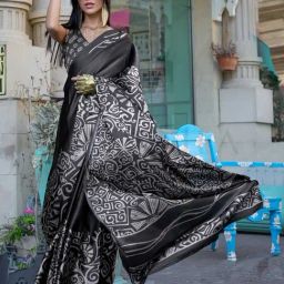 Vardha Black Printed Saree With Unstitched Blouse-picture-12