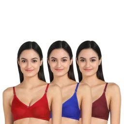 AROUSY Red & Blue Cotton Everyday Bra - Pack Of 3-image-37