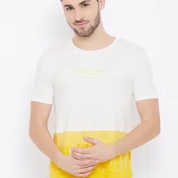 Duke Men Yellow & White Colourblocked Slim Fit Cotton T-shirt-image-94