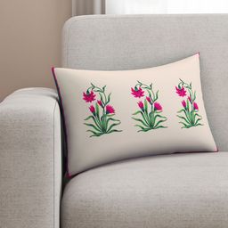 SEJ by Nisha Gupta Pink & Green Single Floral Rectangle Cushion Cover-37