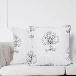 SWAYAM White & Black Set of 2 Ethnic Motifs Square Cushion Covers-22