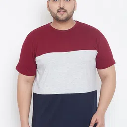 bigbanana Plus Size Men Maroon Colourblocked Round Neck Pure Cotton T-shirt-image-24