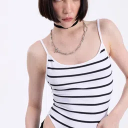 PRET A TUER Striped Shoulder Strap Bodysuit-image-13