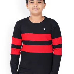 Kiddeo Boys Red Striped Round Neck T-shirt-23