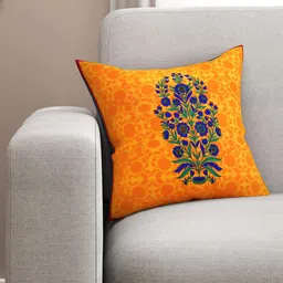 SEJ by Nisha Gupta Mustard Orange Single Floral Square Cushion Covers-picture-40
