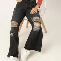 Mast & Harbour Wide Leg Highly Distressed Pure Cotton Jeans-picture-17