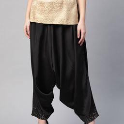 WISHFUL by W Women Black Regular Fit Solid Drop Crotch Trousers-image-87