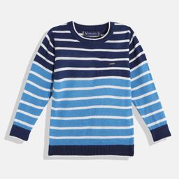 Allen Solly Junior Boys Blue & White Striped Striped Pullover-image-25