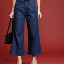 all about you Women Wide Leg Stretchable Pleated Cropped Jeans-image-99