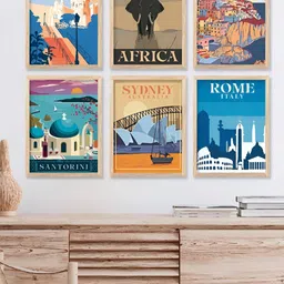 Kotart Brown & Blue 6 Pieces Abstract Printed Wooden Wall Arts-24