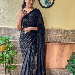CLEMIRA Embellished Sequinned Pure Georgette Saree-picture-3