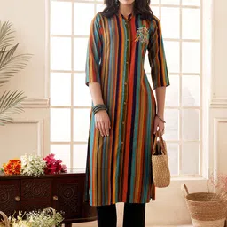 Anouk Women Printed Thread Work Liva Kurta-image-70